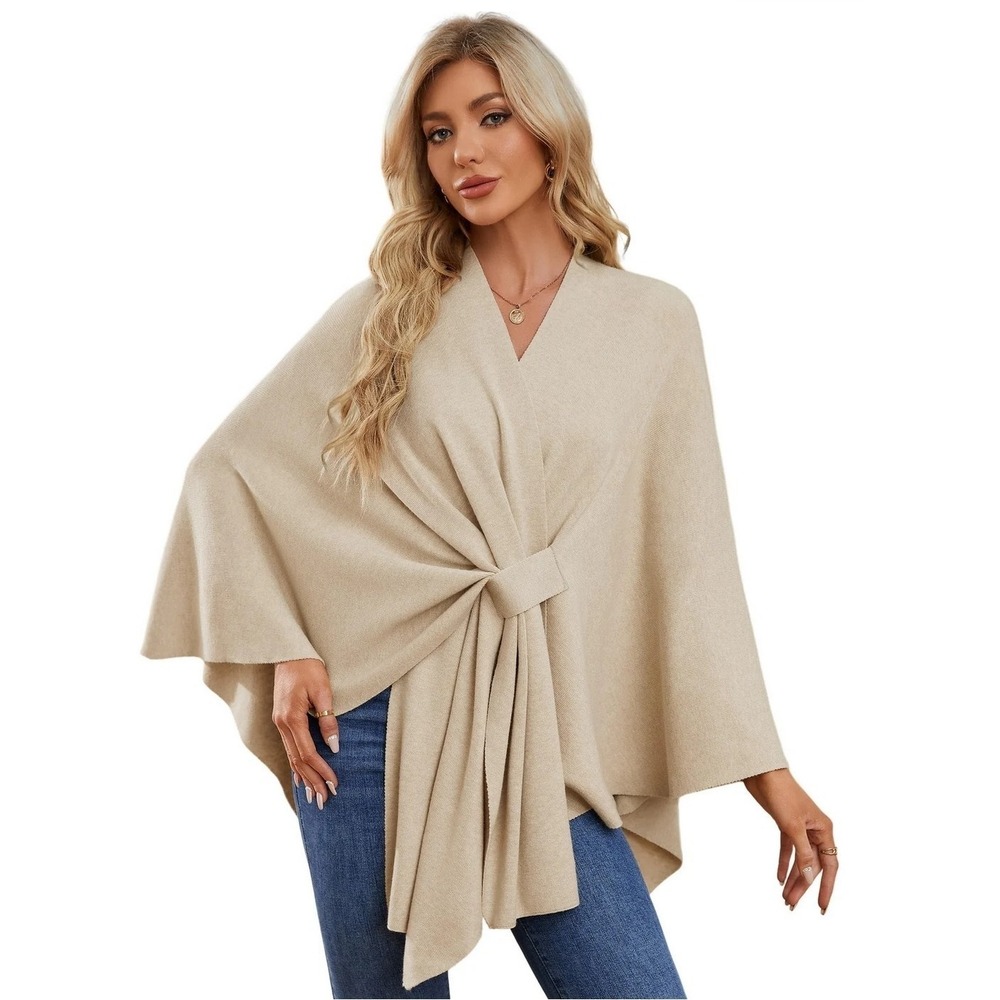 New PULI Women's Shawl Wraps Soft Open Front Poncho Sweater OS Warm Oatmeal